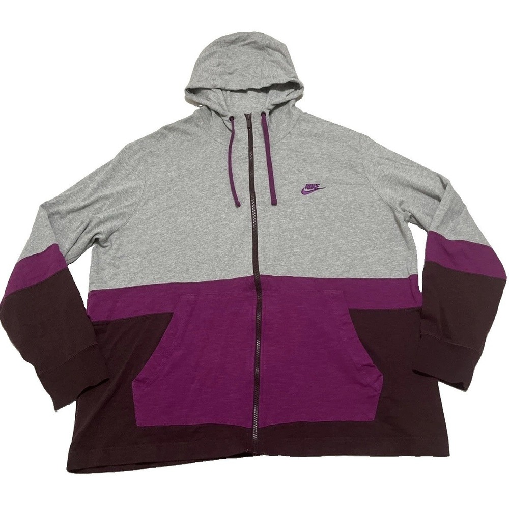 Nike Grey Purple Full Zip Long Sleeve Classic Cotton Jacket Size XXL